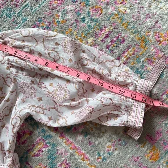 Bell by Alicia Bell Lucy Pink Gold Motif White Puff Sleeves Wrap Mini Dress XS - Picture 13 of 16